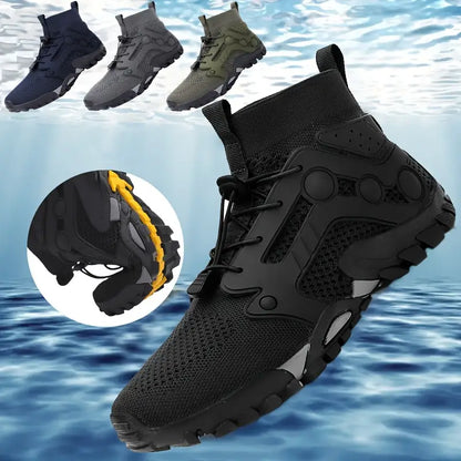 Schwarzer wasserdichter Wanderschuh, atmungsaktiv, rutschfest, für Outdoor-Aktivitäten.