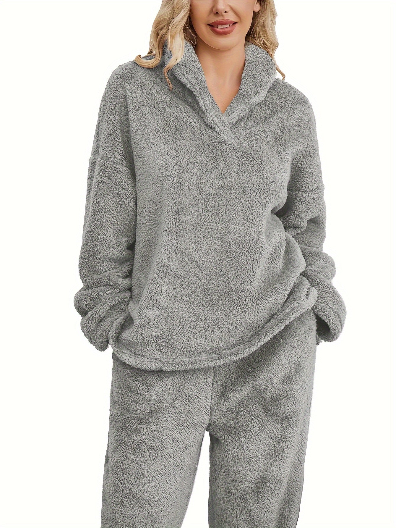 Varm korallfleece loungewear-set för dam – Fenna