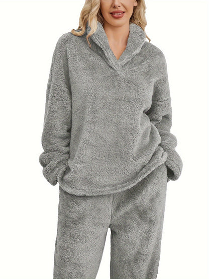 Varm korallfleece loungewear-set för dam – Fenna