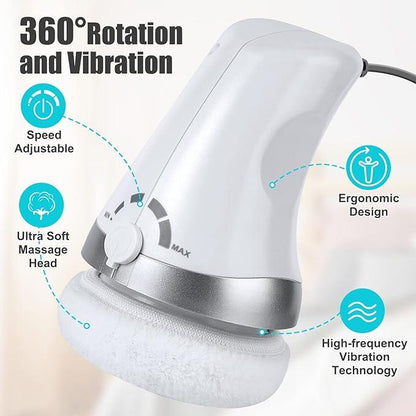 Elektrisches Massagegerät, weiß, ergonomisch, 360° Rotation, verstellbare Geschwindigkeit.