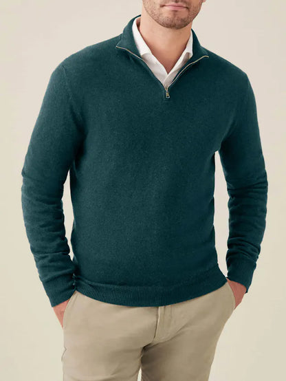 Grüner Kaschmir-Pullover mit Reißverschluss, Herrenmode, italienisches Design, Luca Faloni.
