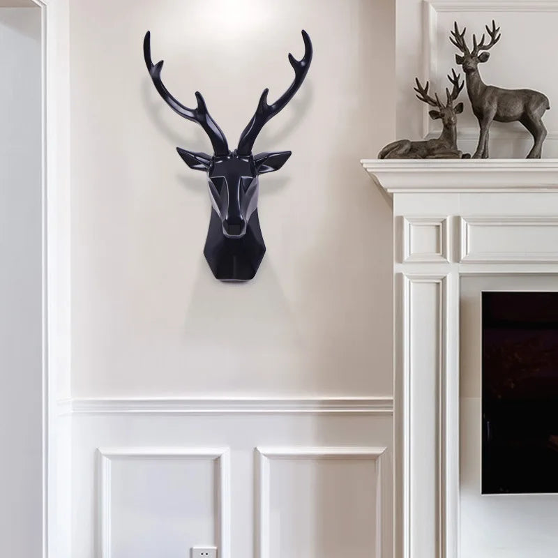 3D Hirschkopf Skulptur, schwarz, Wanddekoration, modernes Design, Wohnzimmer Accessoire