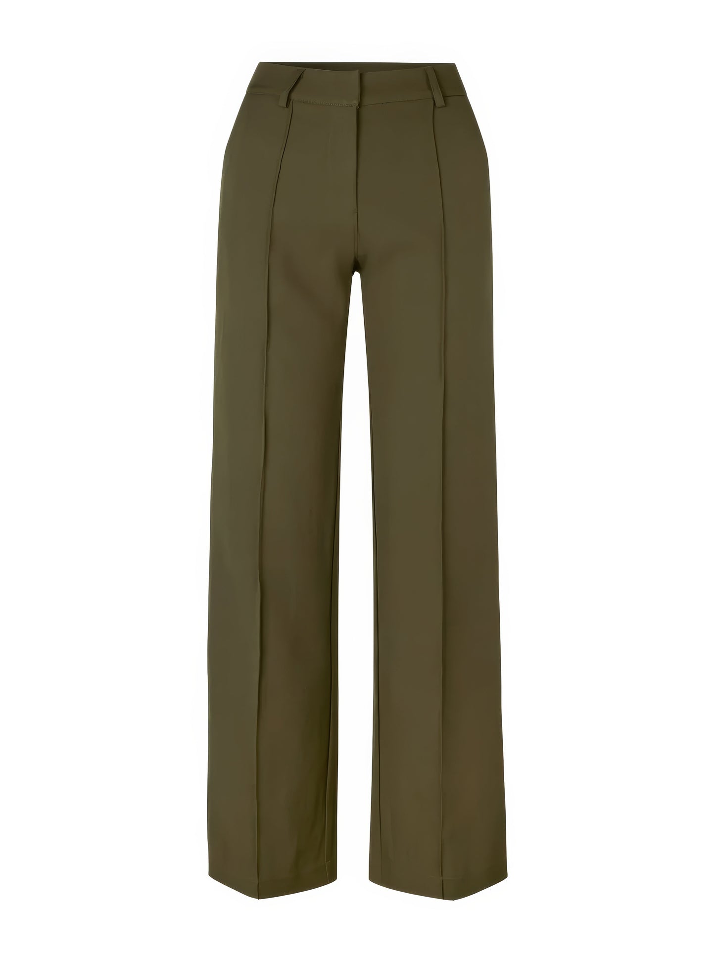 Grüne Damenhose, gerade geschnitten, elegant, aus Baumwolle, für Büro und Freizeit.