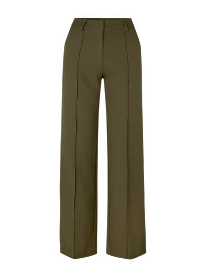 Grüne Damenhose, gerade geschnitten, elegant, aus Baumwolle, für Büro und Freizeit.