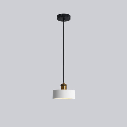 Moderne schwarze und weiße Pendelleuchte, Metall, minimalistisch, für Wohnzimmerbeleuchtung.
