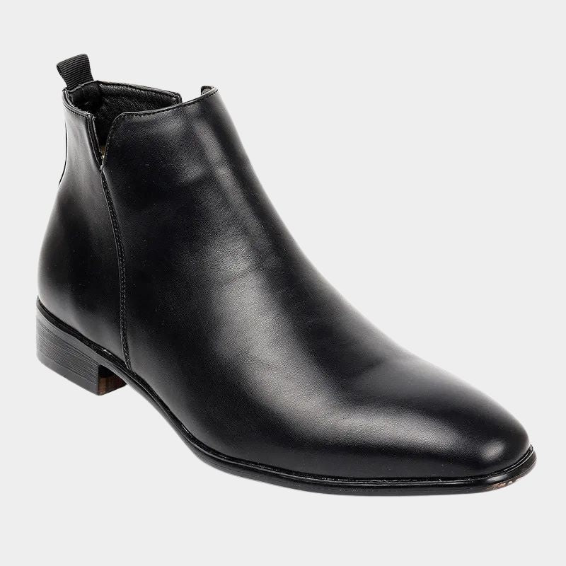 Schwarzer Lederstiefel für Herren, elegantes Design, Chelsea-Stil, rutschfeste Sohle.
