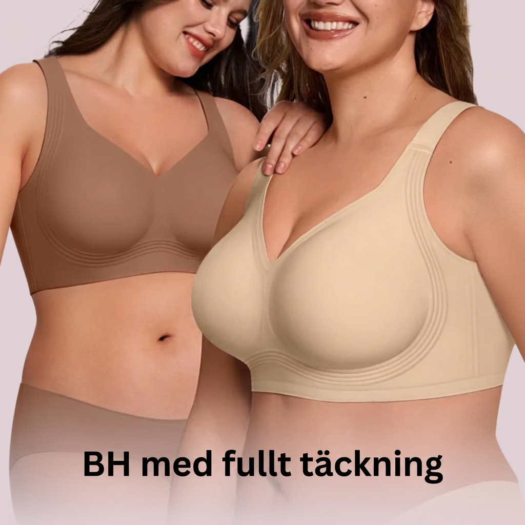 Två leende modeller bär bh i brunt och beige, bredvid varandra 7