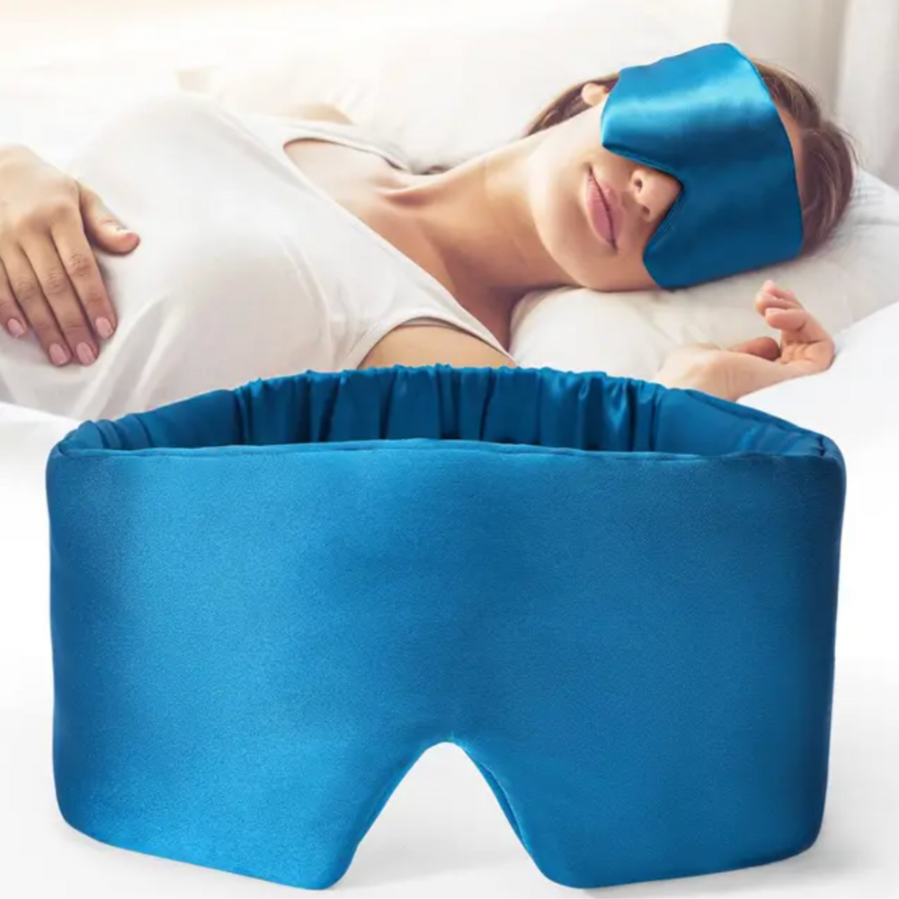 Blaue Schlafmaske aus Seide für Damen, bequem und lichtundurchlässig, ideal für Reisen.