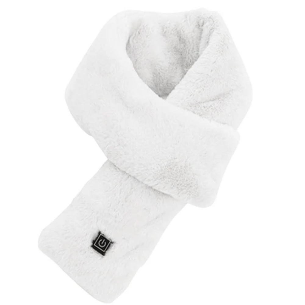 Weißer, flauschiger Schal aus Kunstfell, ideal für Wintermode und Kälteschutz.