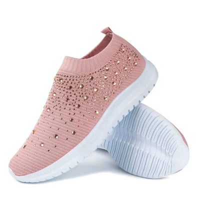Rosa Damen-Sneaker mit Strass, atmungsaktiv, rutschfest, modisch, bequem, Freizeitschuh.