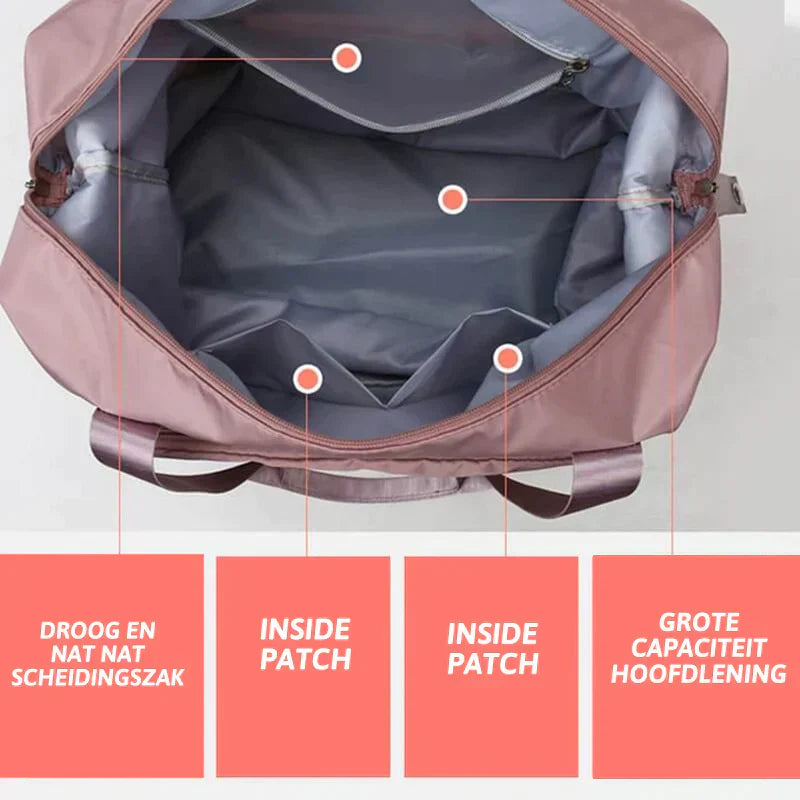 Rosa Reisetasche mit mehreren Fächern, wasserabweisend, große Kapazität, Innenfächer.