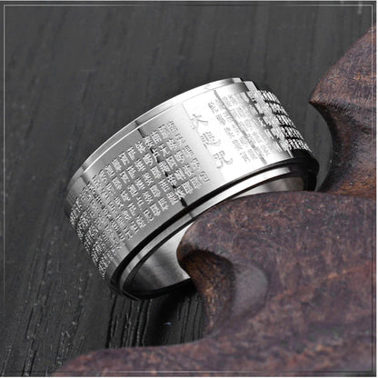Silberner Edelstahlring mit chinesischen Schriftzeichen, Herrenring, modisches Accessoire.