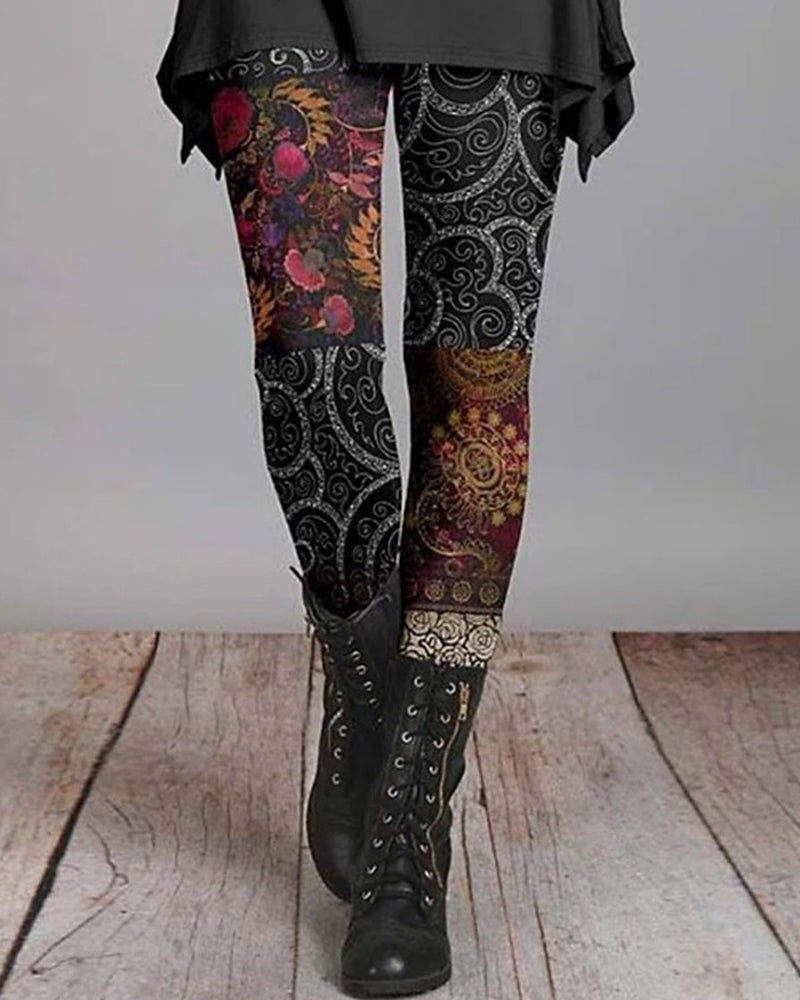 Höstriga bohemiska retro leggings med etniska tryck – Ziva