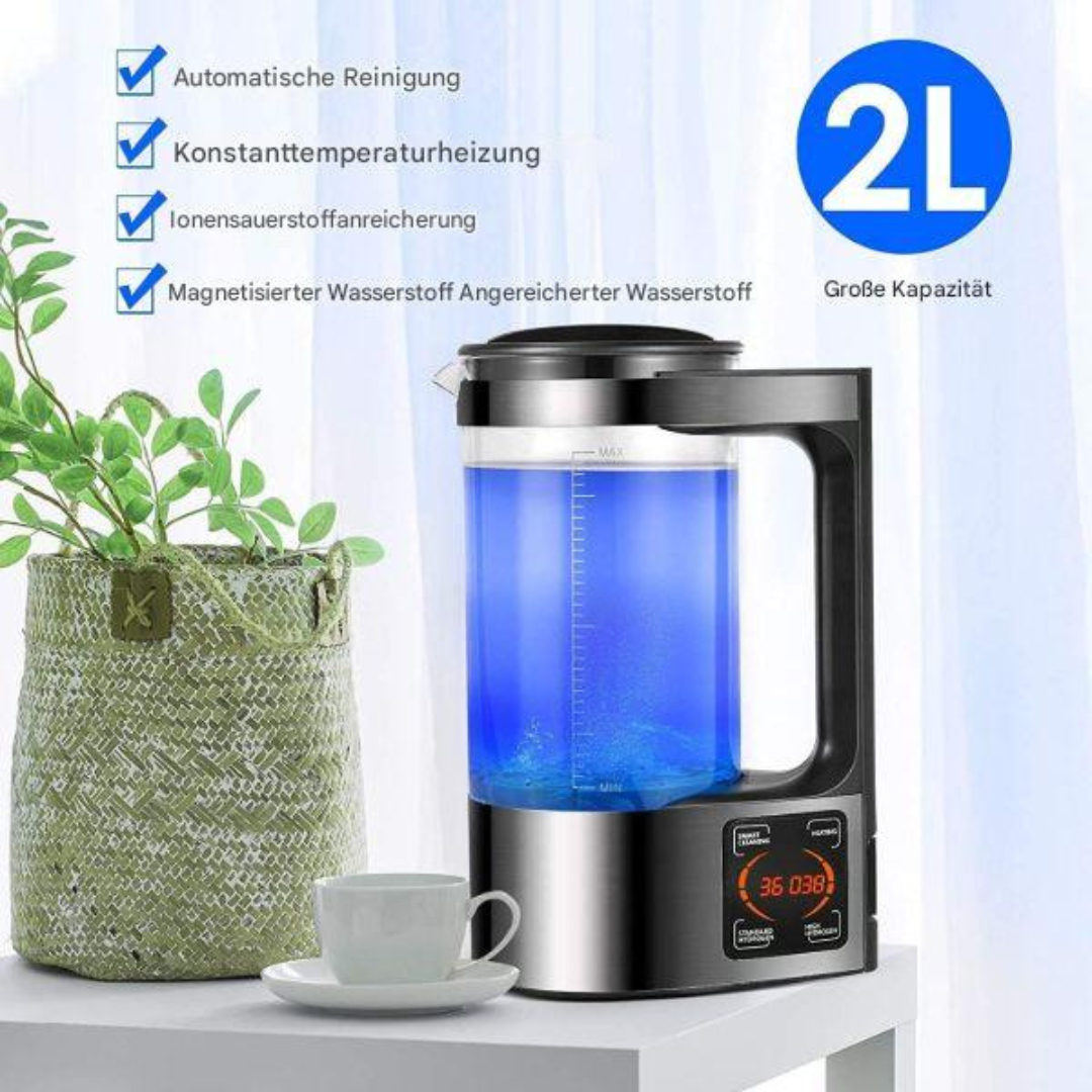 2L Wasserstoff-Wasserkocher, schwarz-silber, automatische Reinigung, Ionisierung, große Kapazität.