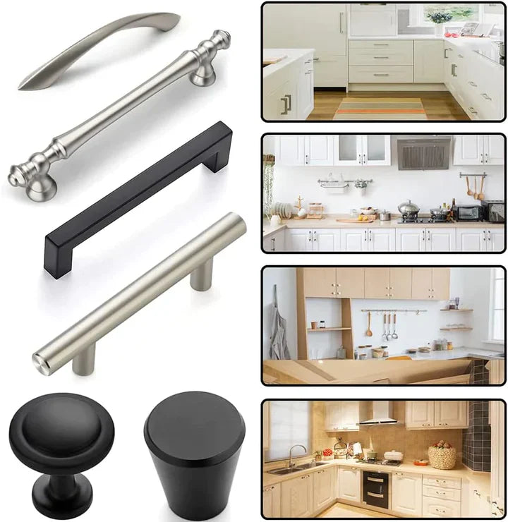 Küchengriffe Set, Edelstahl und Schwarz, modern, für Schränke, Schubladen, Küchenrenovierung.