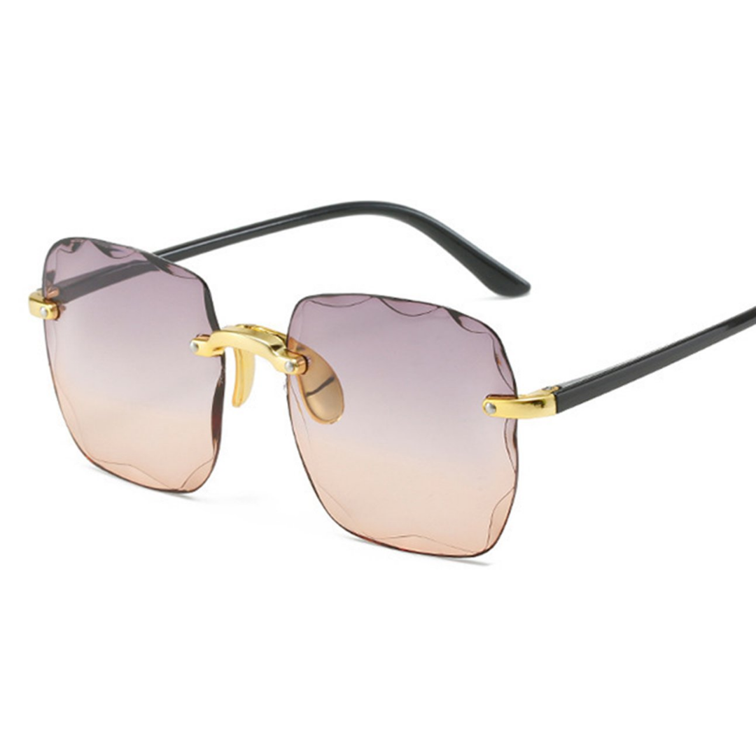 Quadratische Sonnenbrille Damen, lila Verlaufsgläser, goldene Details, modisch, UV-Schutz.