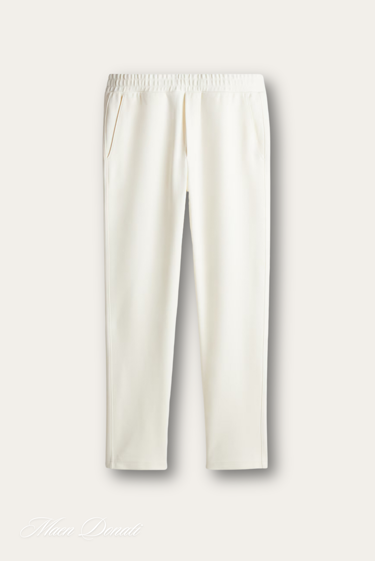 Weiße Damenhose, elastischer Bund, elegant, bequem, aus Baumwolle, ideal für Freizeit und Büro.