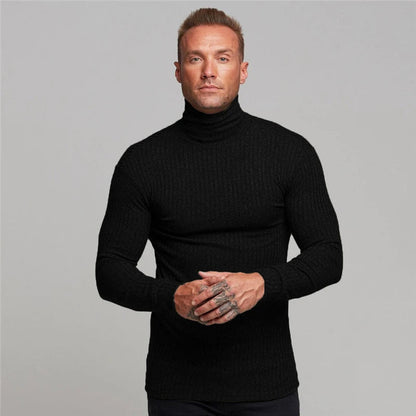 Schwarzer Rollkragenpullover Herren, Strick, elegant, langärmelig, modisch, warm.