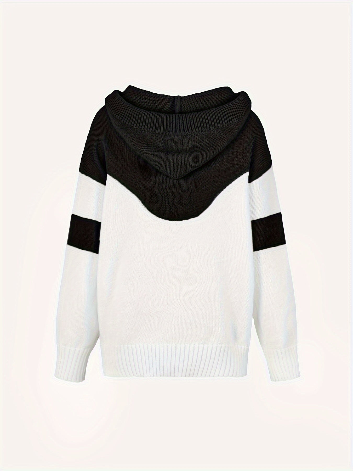 Schwarz-weißer Kapuzenpullover, Strick, Unisex, modisch, warm, Freizeitkleidung.