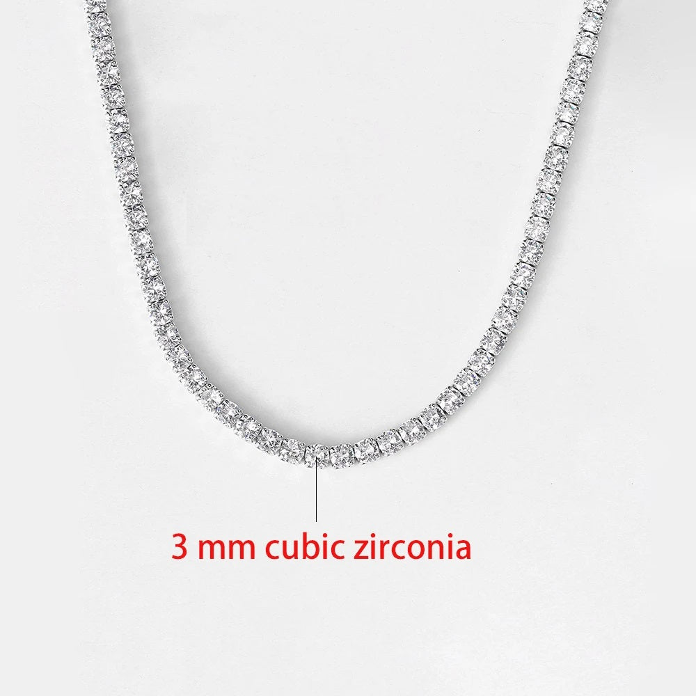 3 mm Zirkonia Halskette, Weißgold, funkelnd, eleganter Schmuck, Damenaccessoire