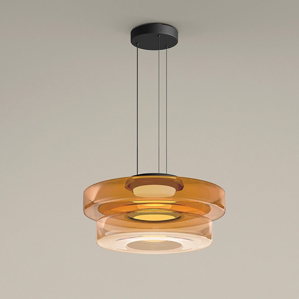 Moderne Pendelleuchte aus Glas, zweifarbig, schwarz-orange, für Wohnzimmerbeleuchtung.