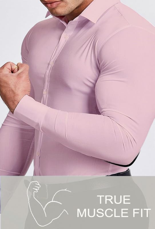 Männerhemd rosa, Muskelpassform, langärmelig, Slim Fit, Baumwolle, elegant, Businessmode.