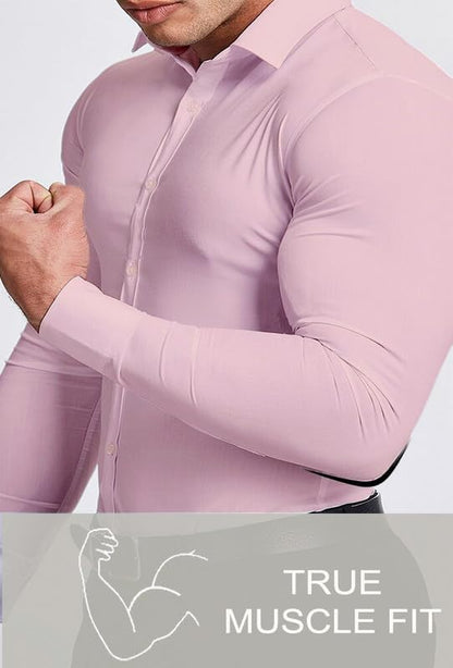 Männerhemd rosa, Muskelpassform, langärmelig, Slim Fit, Baumwolle, elegant, Businessmode.