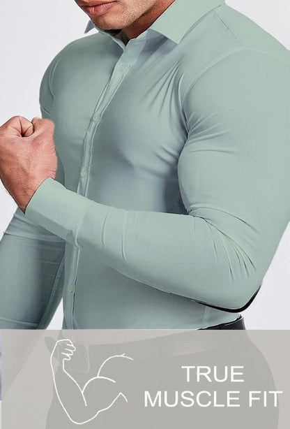 Männerhemd Slim Fit, hellgrün, Muskelbetont, Langarm, Knopfleiste, Business Casual.
