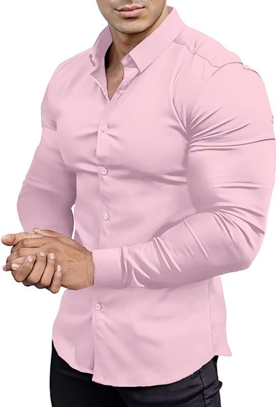 Männerhemd rosa, langarm, Slim Fit, Baumwolle, Business, Freizeitmode, elegant.