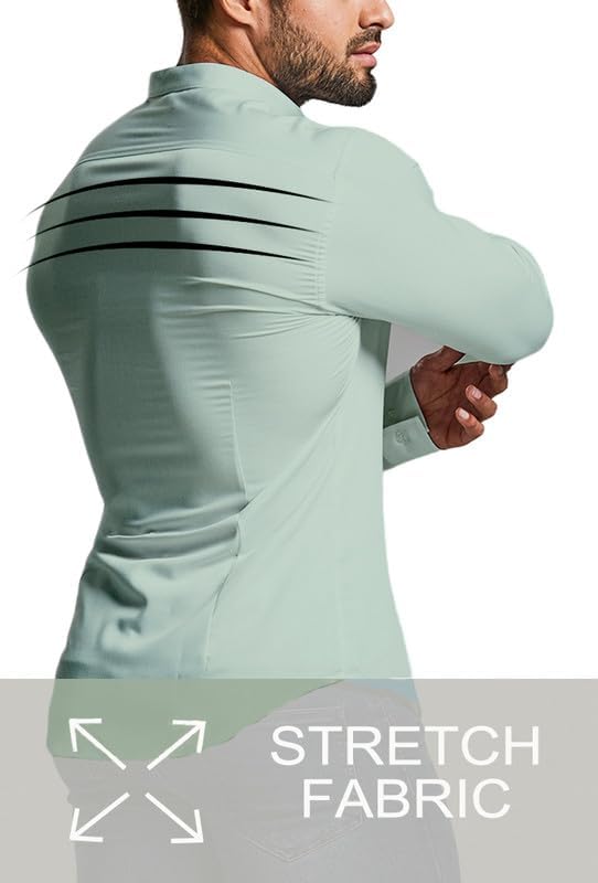 Herrenhemd Stretchstoff, hellgrün, langärmelig, Slim Fit, elastisch, bequem.