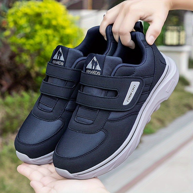 Schwarze Herren-Sneaker mit Klettverschluss, atmungsaktiv, bequem, Outdoor-Sportschuhe.