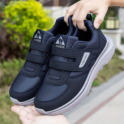 Schwarze Herren-Sneaker mit Klettverschluss, atmungsaktiv, bequem, Outdoor-Sportschuhe.