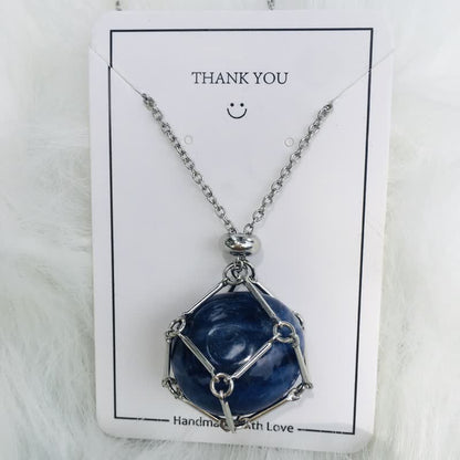Silberkette mit blauem Edelstein-Anhänger, handgefertigt, Schmuck, Geschenkidee.