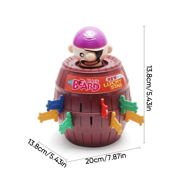 Spielzeug Piratenfass mit bunten Schwertern, 20cm, Kunststoff, Kinderspielzeug, Pop-Up Pirat.