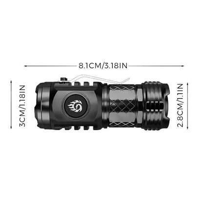 Schwarze LED-Taschenlampe, kompakt, 8,1 cm, robustes Design, ideal für Outdoor-Aktivitäten.