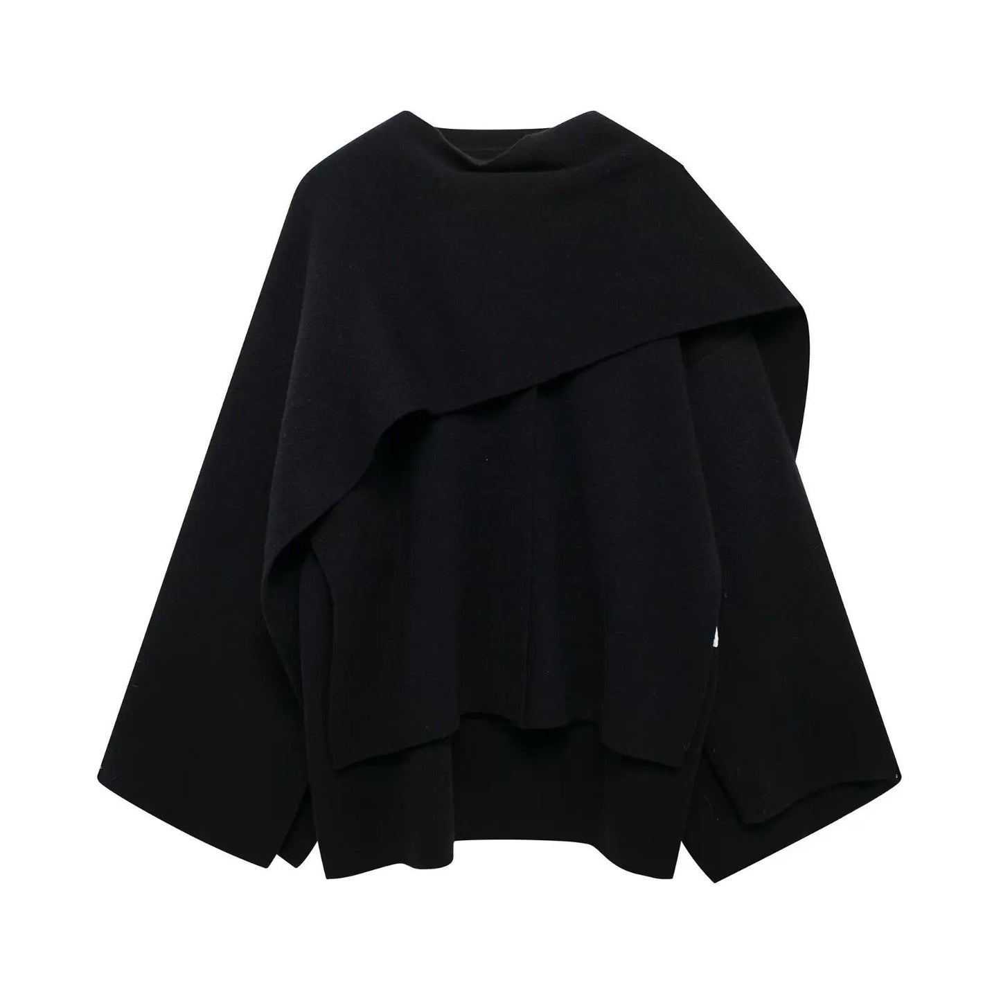 Schwarzer Wollponcho Damen, elegant, warm, modisch, Herbst Winter, vielseitig, hochwertig.