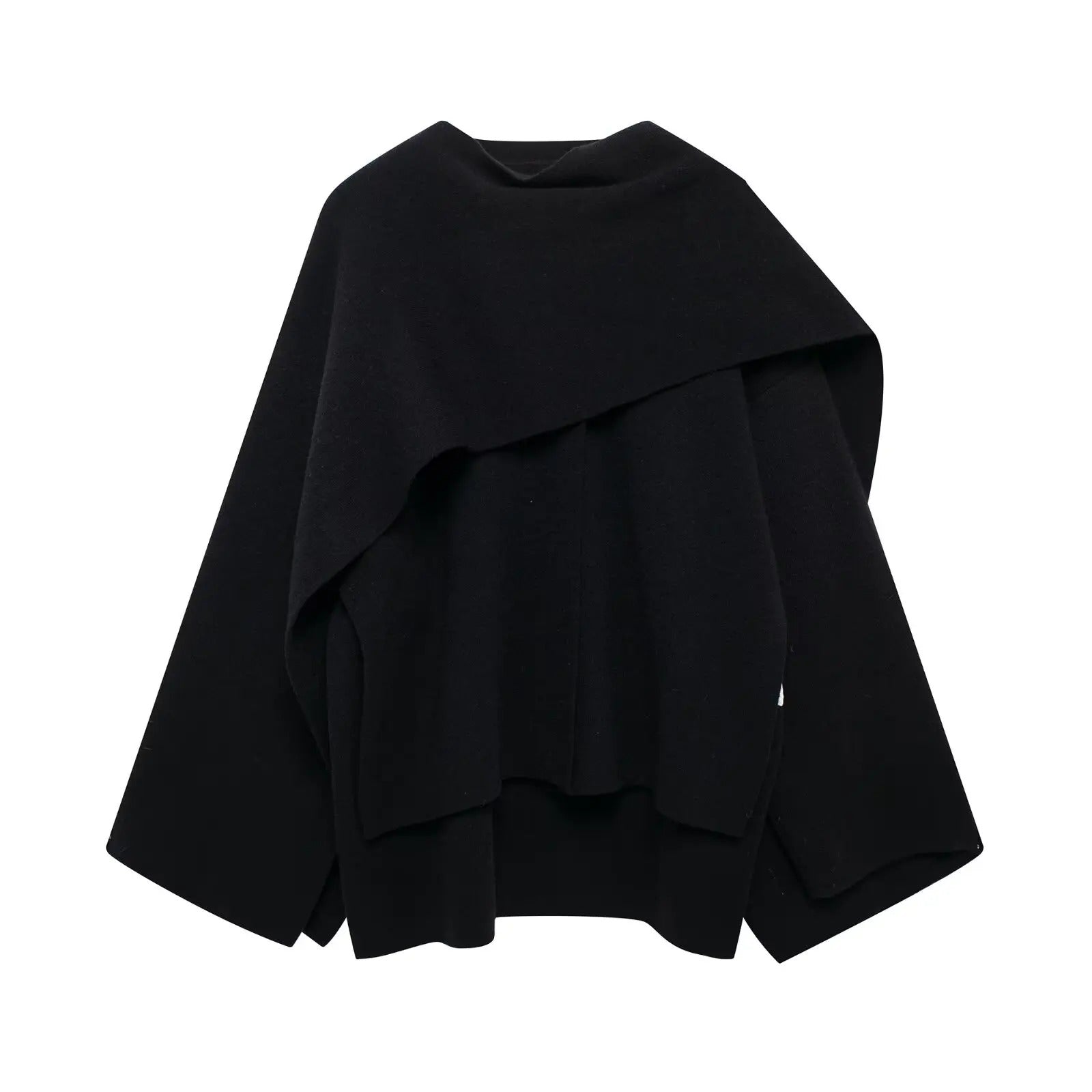 Schwarzer Wollponcho Damen, elegant, warm, modisch, Herbst Winter, vielseitig, hochwertig.