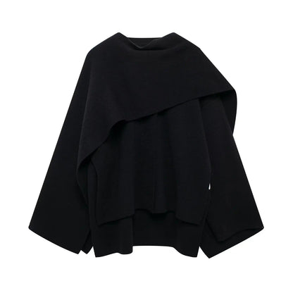 Schwarzer Wollponcho Damen, elegant, warm, modisch, Herbst Winter, vielseitig, hochwertig.