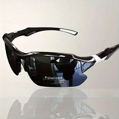 Schwarze polarisierte Sportsonnenbrille, UV-Schutz, für Outdoor-Aktivitäten.