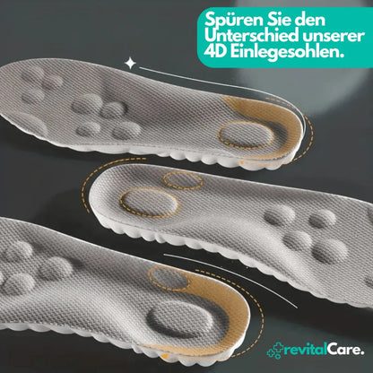 Graue 4D Einlegesohlen mit gepolsterten Bereichen, ergonomisch, für Komfort und Unterstützung.