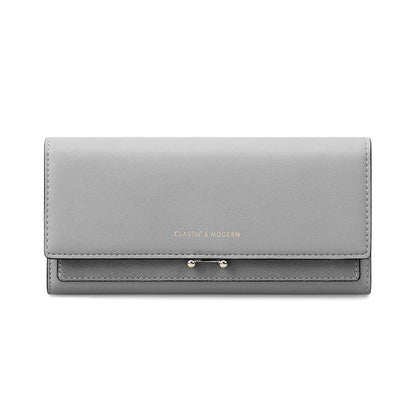 Graue Damen-Geldbörse aus Leder, klassisches Design, eleganter Stil, praktische Aufbewahrung.