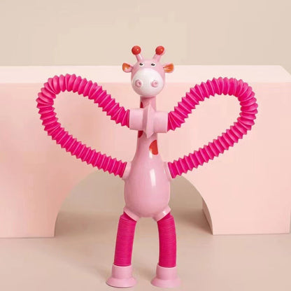 Rosa Giraffen-Spielzeug mit flexiblen Armen, Kinderzimmer-Dekoration, Kunststoff, modern.