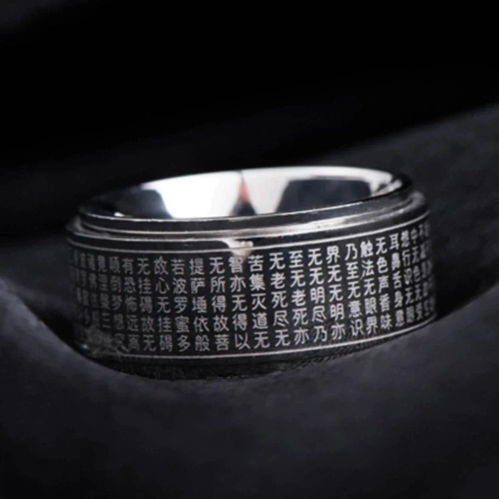 Schwarzer Edelstahlring mit chinesischen Schriftzeichen, Herrenring, modisches Accessoire.