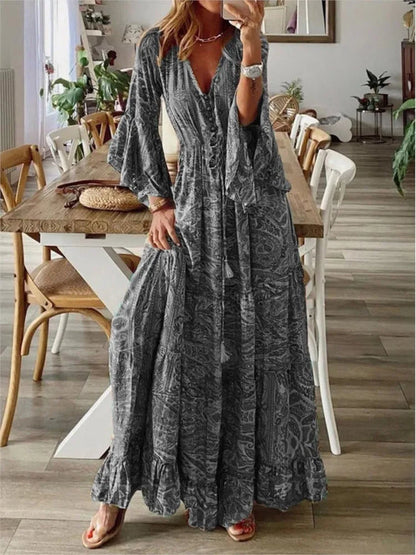 Boho-maxiklänning med flytande passform och detaljer – Amira