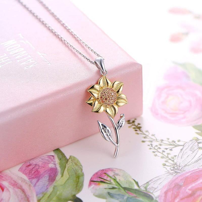Sonnenblumen-Anhänger Halskette, Silber und Gold, Damen-Schmuck, Geschenkidee, elegant.