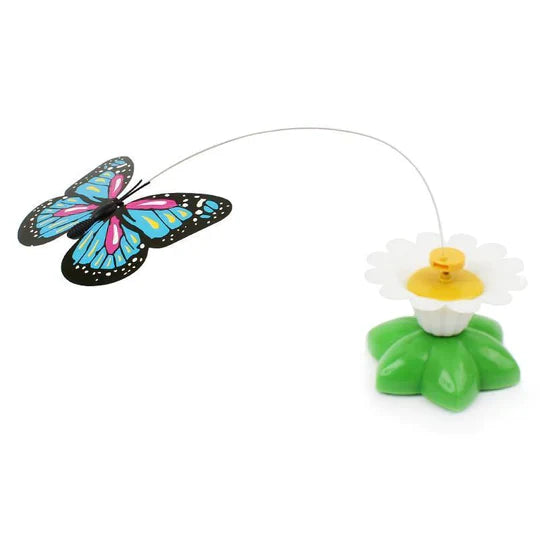 Schmetterlingsspielzeug mit Blume, bunt, Kunststoff, interaktives Katzenspielzeug, Frühling.