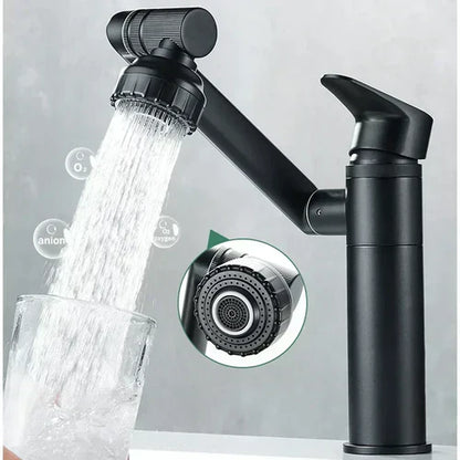 Schwarzer Wasserhahn mit ausziehbarem Sprühkopf, Wasserfilter, modernes Küchendesign.