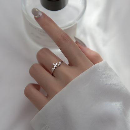 Silberner Damenring mit Schmetterlingsdesign, eleganter Schmuck, modisches Accessoire.
