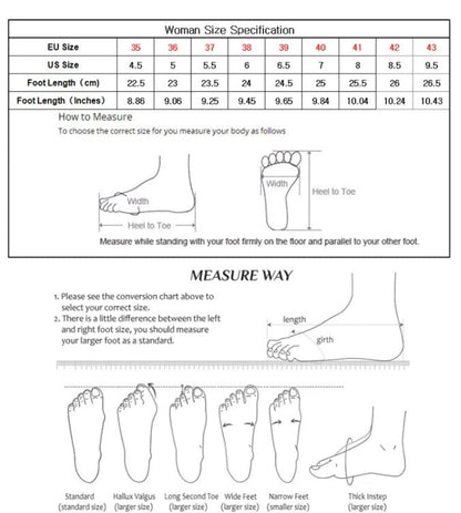 Größentabelle für Damenschuhe, EU-Größen 35-43, Messanleitung, Fußlängen in cm.