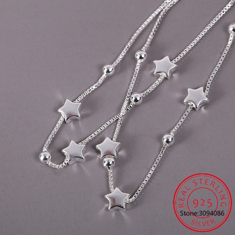 925 Sterling Silber Halskette mit Sternanhängern, elegantes Schmuckdesign für Damen.